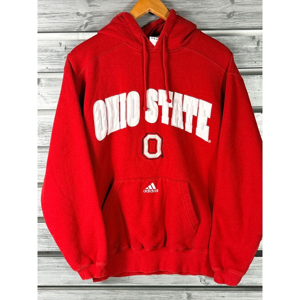 Vtg Y2K Adidas Ohio State Buckeyes Hoodie Mens M Red Sweatshirt Center Logo